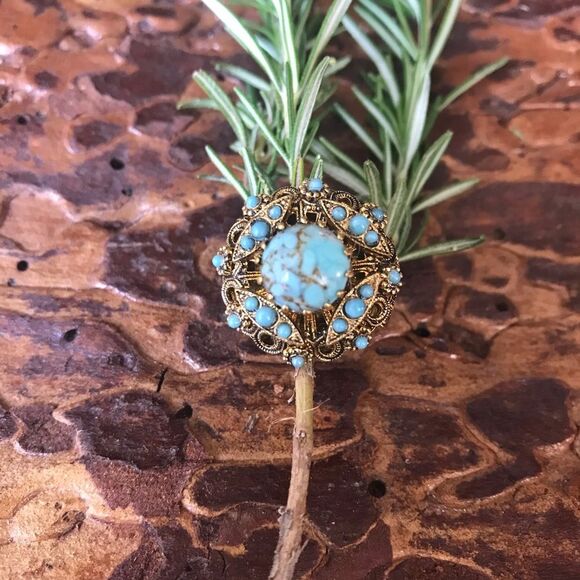 VINTAGE 1950’s Turquoise Costume Cocktail Ring 6.5 - Picture 6 of 8